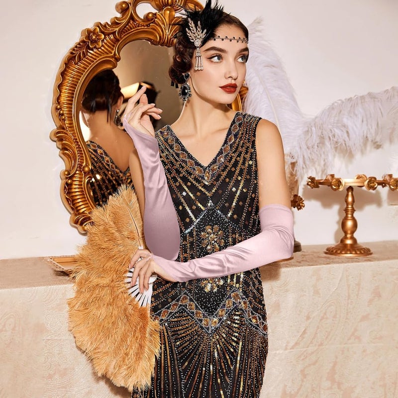 Yritioa Satin Opera Gloves Long Fingerless Elbow Length Costume Party Gloves - Image 5
